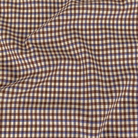 Italian Bone White, Brown and Blue Quartz Plaid Stretch Virgin Wool Suiting Italian Bone White, Brown and Blue Quartz Plaid Stretch Virgin Wool Suiting