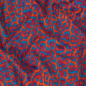 Compression Swimwear Tricot, UV Protective with Aloe Vera Microcapsules – Fjord Blue and Red Orange Leopard Spots – Caye Collection Compression Swimwear Tricot, UV Protective with Aloe Vera Microcapsules – Fjord Blue and Red Orange Leopard Spots – Caye Collection