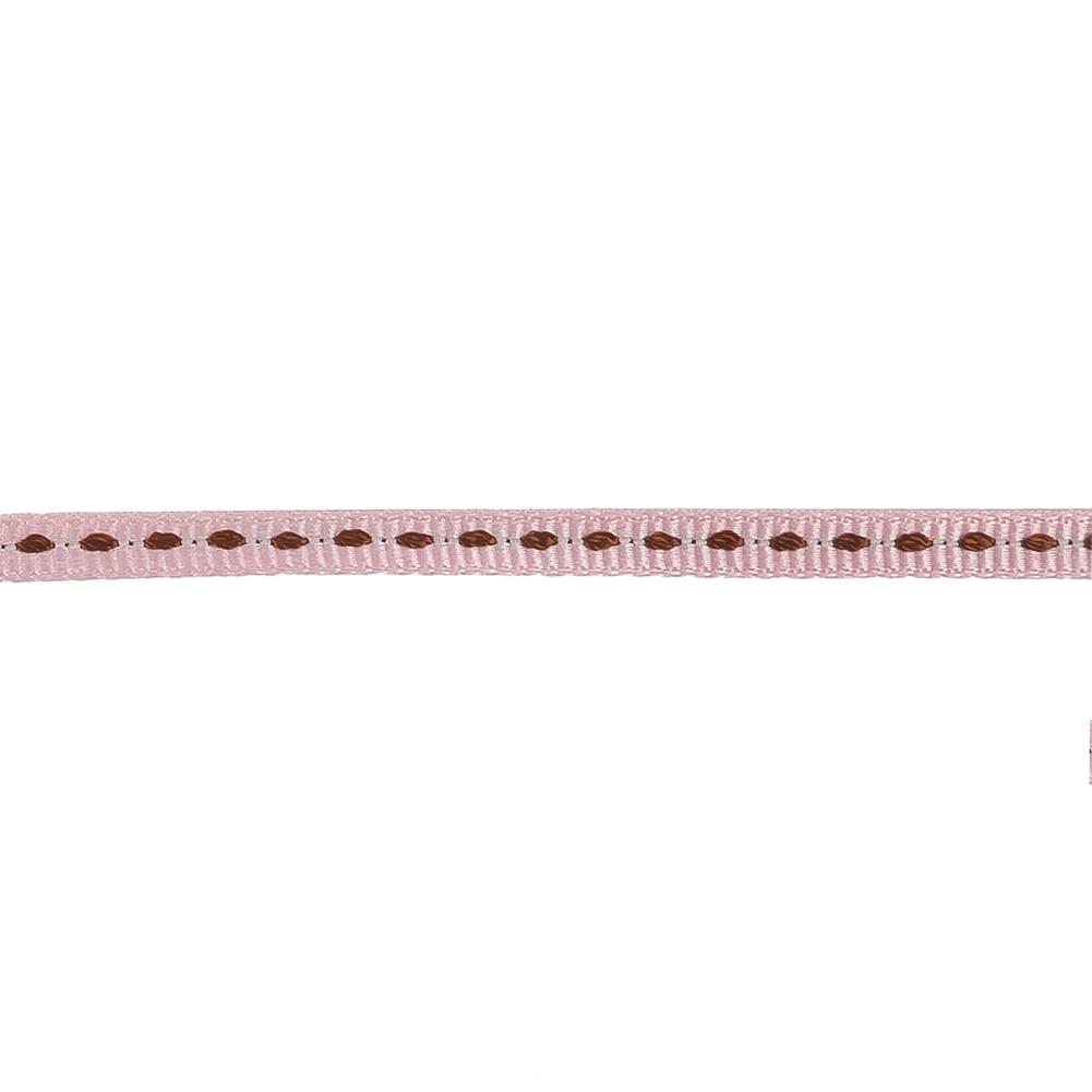 Baby Pink Grosgrain Ribbon with Brown Stitching - 0.25"