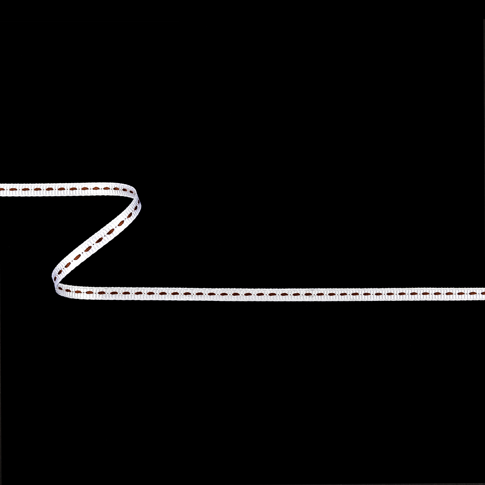 White Grosgrain Ribbon with Brown Stitching – 0.25″ White Grosgrain Ribbon with Brown Stitching – 0.25″