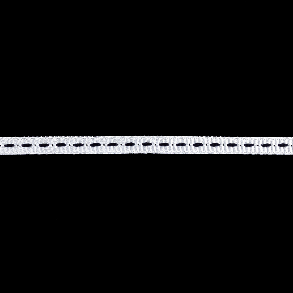 White Grosgrain Ribbon with Navy Stitching - 0.25"