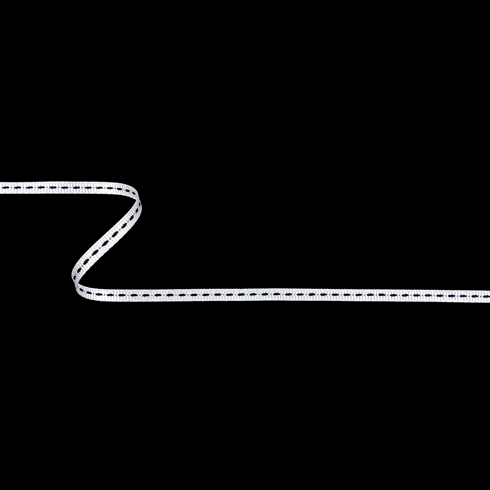 White Grosgrain Ribbon with Navy Stitching – 0.25″ White Grosgrain Ribbon with Navy Stitching – 0.25″