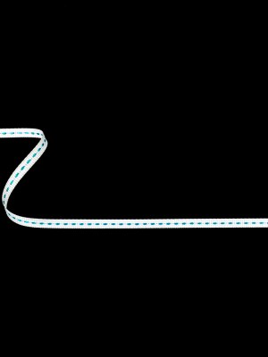 White Grosgrain Ribbon with Turquoise Stitching – 0.25″ White Grosgrain Ribbon with Turquoise Stitching – 0.25″