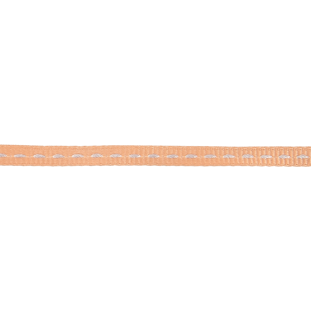 Peach Grosgrain Ribbon with Lucent White Stitching - 0.25"