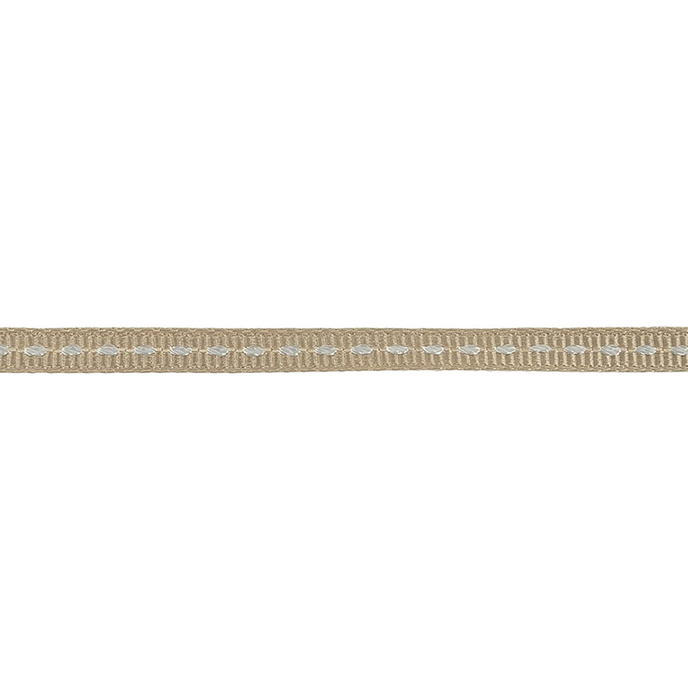 Beige Grosgrain Ribbon with Lucent White Stitching - 0.25"