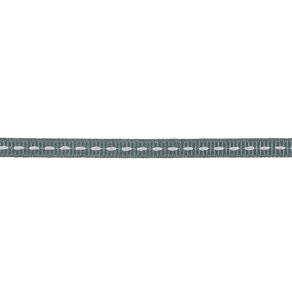 Cool Gray Grosgrain Ribbon with Lucent White Stitching - 0.25"
