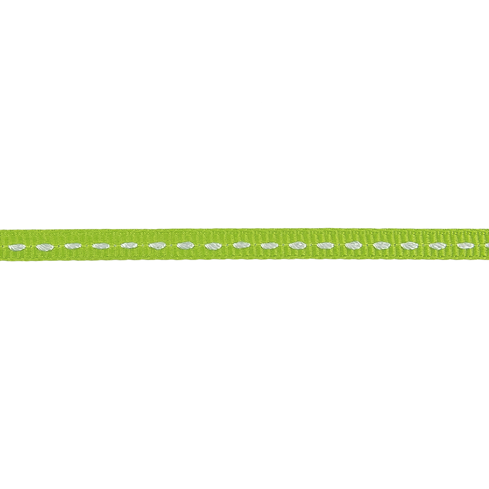 Lime Green Grosgrain Ribbon with Bright White Stitching - 0.25"