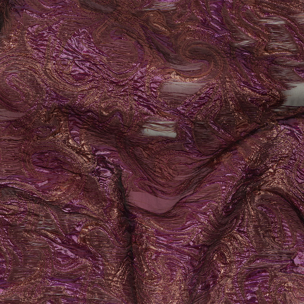 Mood Exclusive Metallic Purple and Copper Swirls Sheer Organza Luxury Brocade Mood Exclusive Metallic Purple and Copper Swirls Sheer Organza Luxury Brocade