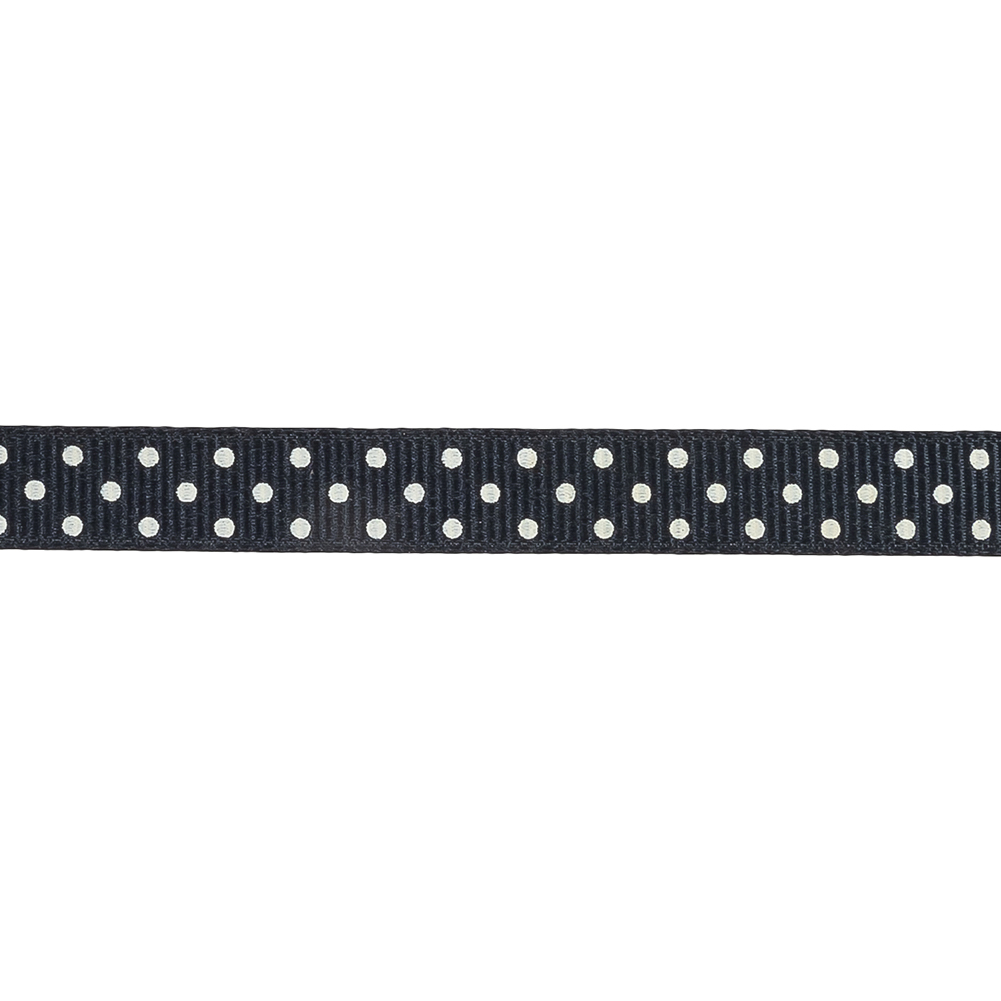 Total Eclipse and White Polka Dots Grosgrain Ribbon - 0.375"