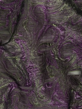 Mood Exclusive Metallic Plum Violet and Green Swirls Sheer Organza Luxury Brocade Mood Exclusive Metallic Plum Violet and Green Swirls Sheer Organza Luxury Brocade