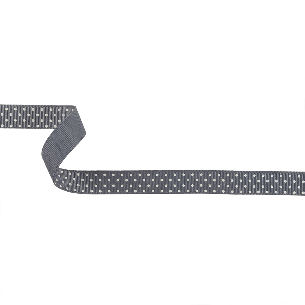 Steel Gray and White Polka Dots Grosgrain Ribbon – 0.625″ Steel Gray and White Polka Dots Grosgrain Ribbon – 0.625″