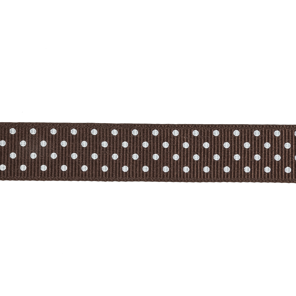 Chestnut and White Polka Dots Grosgrain Ribbon - 0.625"