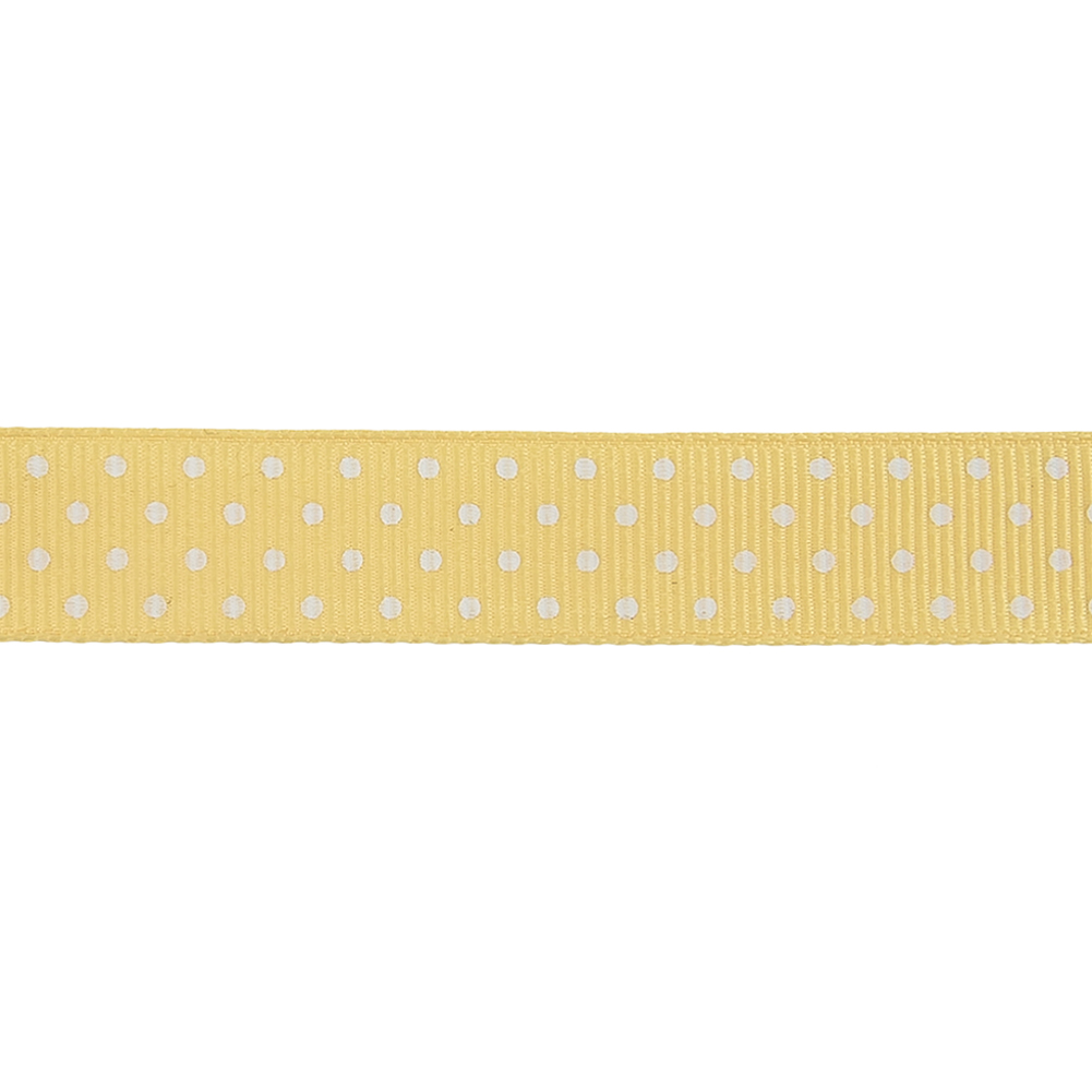 Pale Banana and White Polka Dots Grosgrain Ribbon - 0.625"