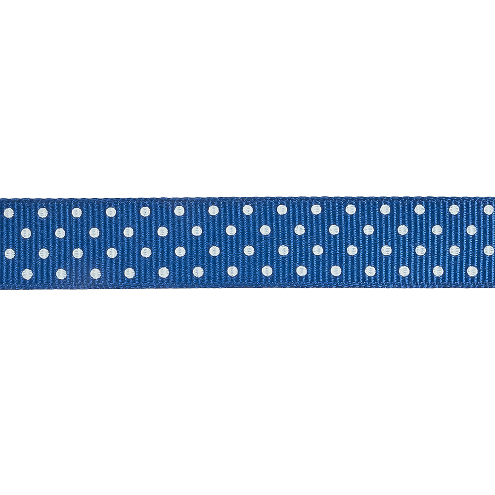 Deep Ultramarine and White Polka Dots Grosgrain Ribbon - 0.625"