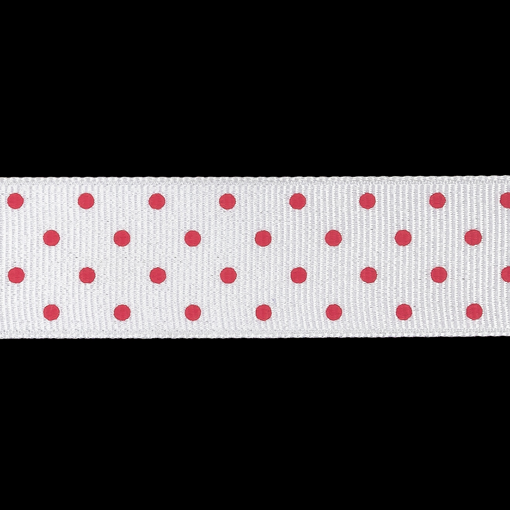 Bright White and Fandango Pink Polka Dots Grosgrain Ribbon - 1"
