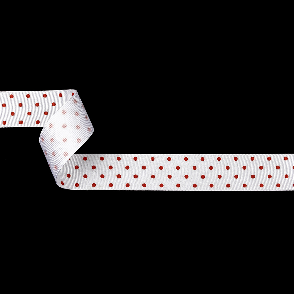 Bright White and Flame Scarlet Polka Dots Grosgrain Ribbon – 1″ Bright White and Flame Scarlet Polka Dots Grosgrain Ribbon – 1″