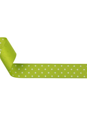Lime Green and White Polka Dots Grosgrain Ribbon – 1″ Lime Green and White Polka Dots Grosgrain Ribbon – 1″