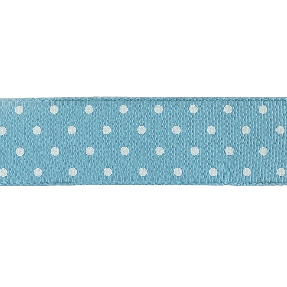 Dusk Blue and White Polka Dots Grosgrain Ribbon - 1"