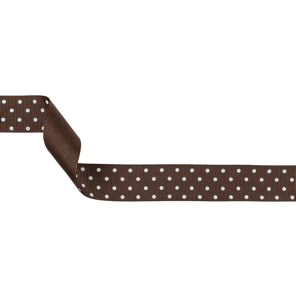 Chestnut and White Polka Dots Grosgrain Ribbon – 1″ Chestnut and White Polka Dots Grosgrain Ribbon – 1″