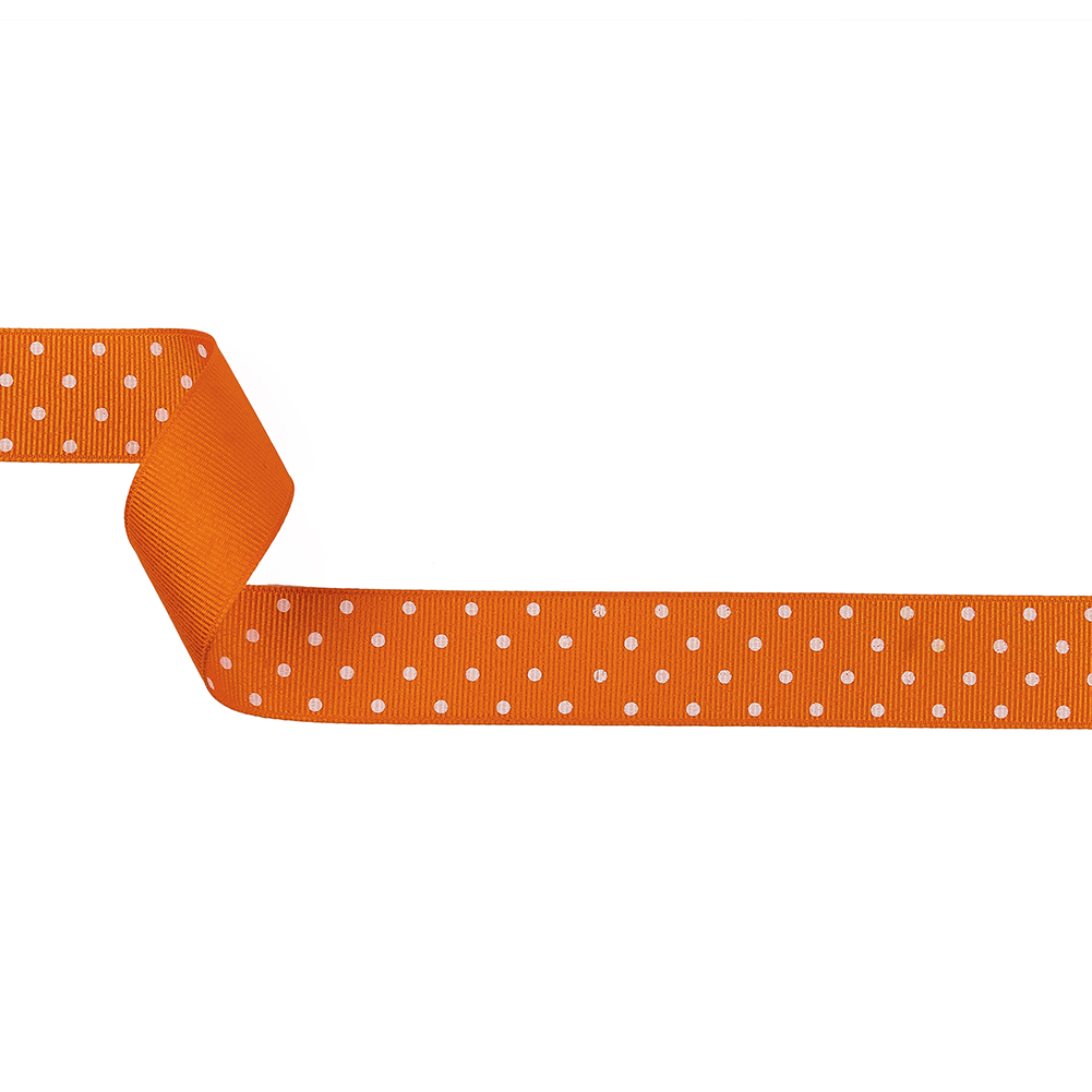 Carrot and White Polka Dots Grosgrain Ribbon – 1″ Carrot and White Polka Dots Grosgrain Ribbon – 1″