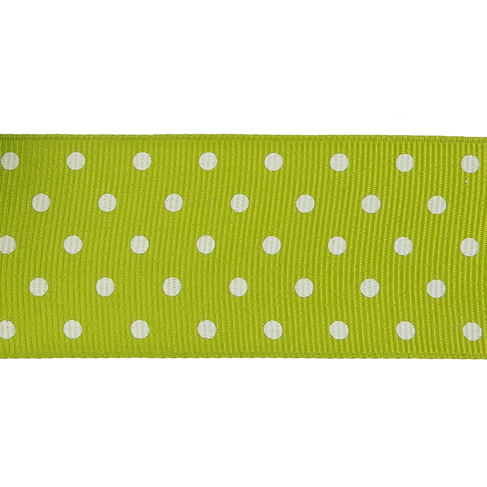 Lime Green and White Polka Dots Grosgrain Ribbon - 1.625"
