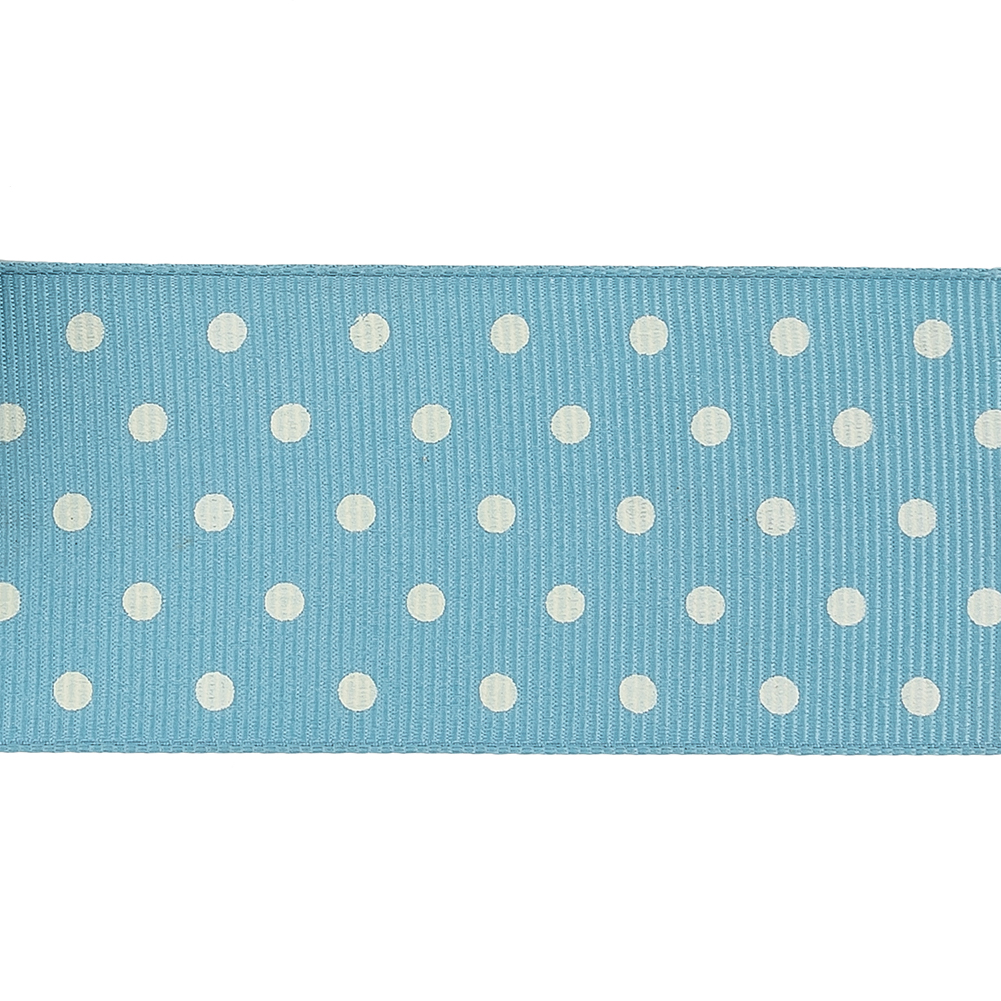 Dusk Blue and White Polka Dots Grosgrain Ribbon - 1.625"