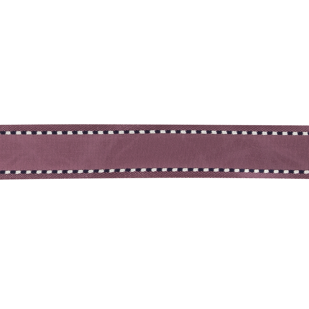 Purple Woven Ribbon with Navy and White Stitched Border - 0.625"