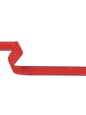 Red Woven Ribbon with Navy and White Stitched Border – 0.625″ Red Woven Ribbon with Navy and White Stitched Border – 0.625″