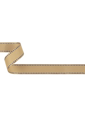 Marzipan Woven Ribbon with Navy Blazer and White Stitched Border – 0.75″ Marzipan Woven Ribbon with Navy Blazer and White Stitched Border – 0.75″