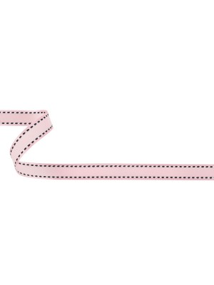 Baby Pink Woven Ribbon with Navy and White Stitched Border – 0.375″ Baby Pink Woven Ribbon with Navy and White Stitched Border – 0.375″