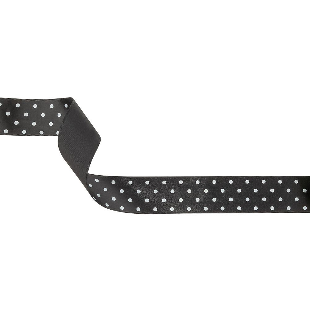 Black and Bright White Polka Dots Satin Ribbon – 1″ Black and Bright White Polka Dots Satin Ribbon – 1″