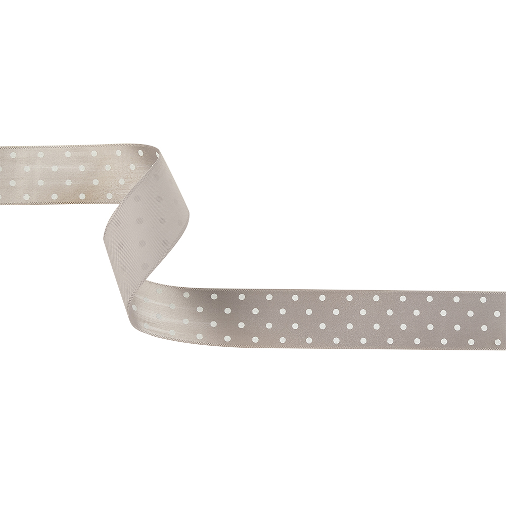 Gray and White Polka Dots Satin Ribbon – 1″ Gray and White Polka Dots Satin Ribbon – 1″