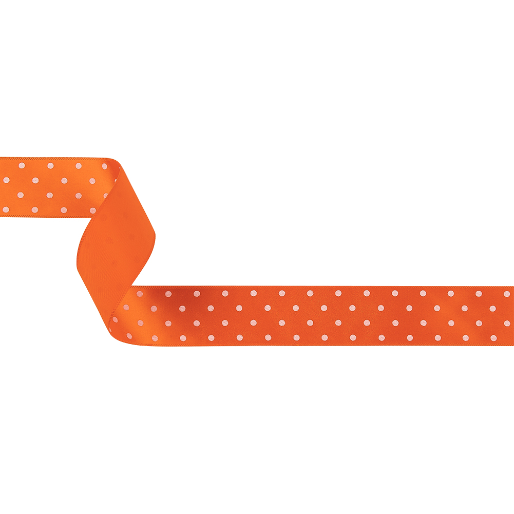 Carrot and Bright White Polka Dots Satin Ribbon – 1″ Carrot and Bright White Polka Dots Satin Ribbon – 1″