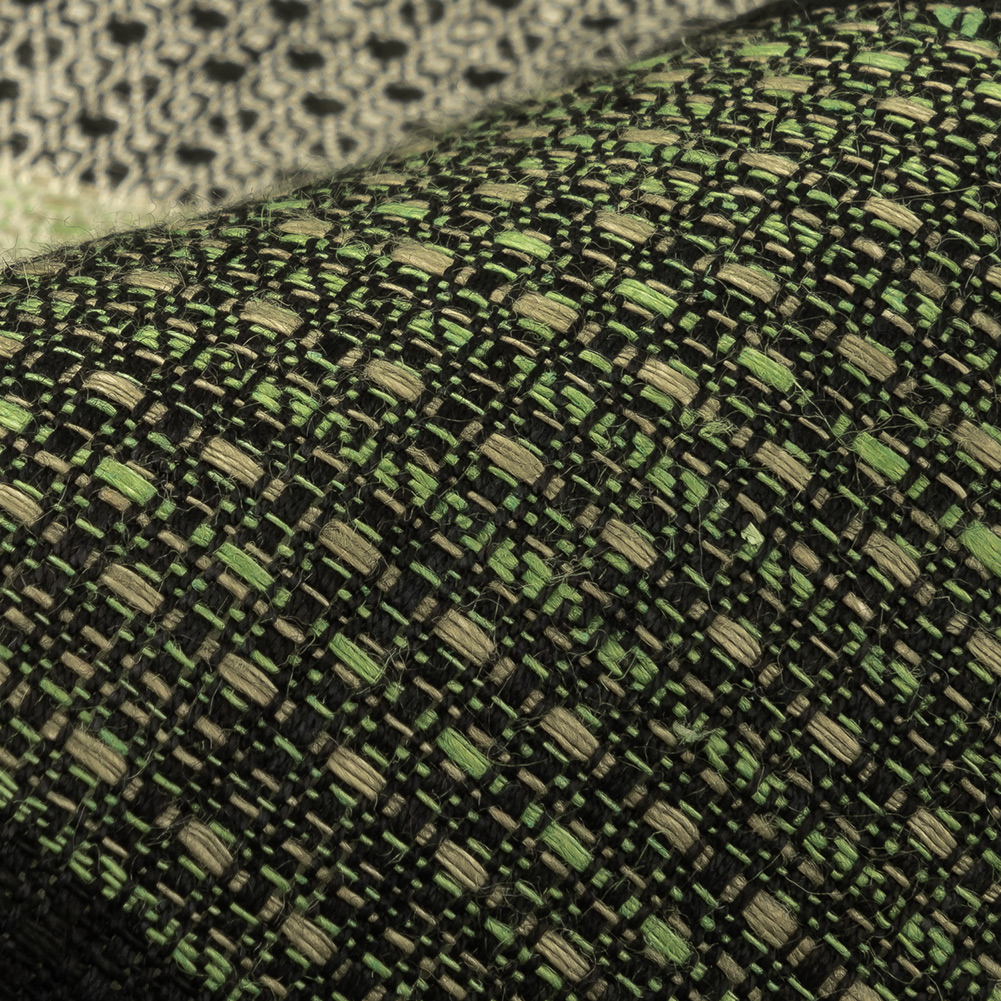 Black, White and Mint Buffalo Check Linen and Cotton Dobby Black, White and Mint Buffalo Check Linen and Cotton Dobby