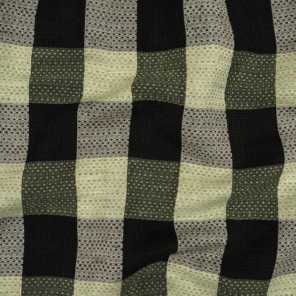 Black, White and Mint Buffalo Check Linen and Cotton Dobby Black, White and Mint Buffalo Check Linen and Cotton Dobby
