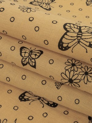 Cream and Black Butterfly Printed Linen Woven Cream and Black Butterfly Printed Linen Woven