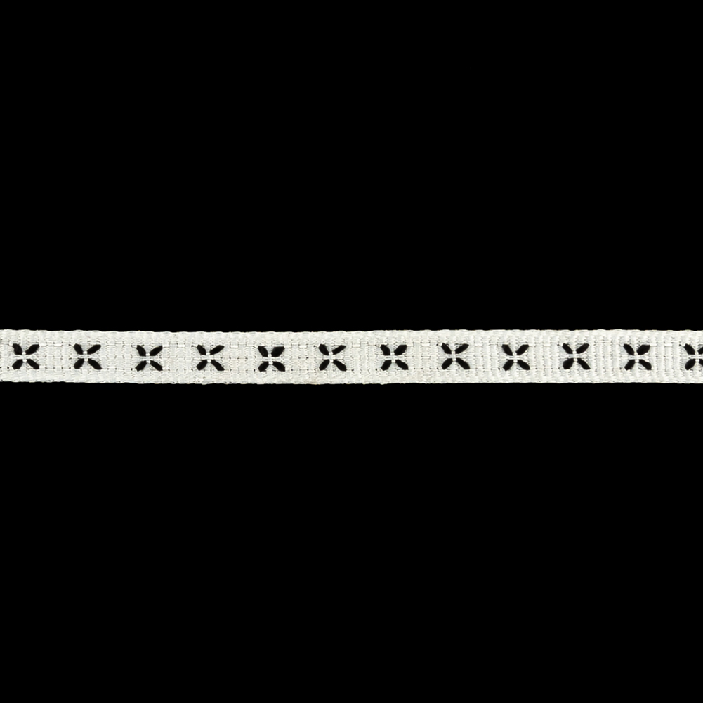 Blanc de Blanc Grosgrain Ribbon with Black Stitched Flowers - 0.25"