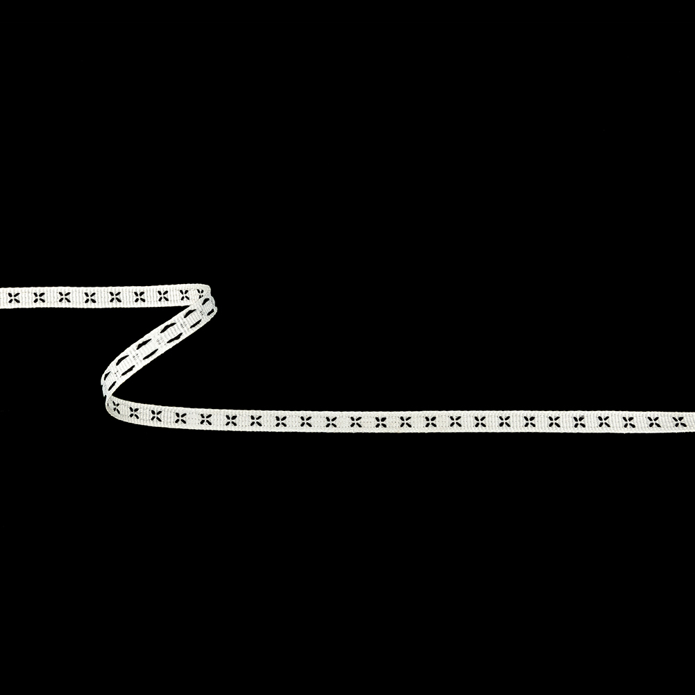 Blanc de Blanc Grosgrain Ribbon with Black Stitched Flowers – 0.25″ Blanc de Blanc Grosgrain Ribbon with Black Stitched Flowers – 0.25″