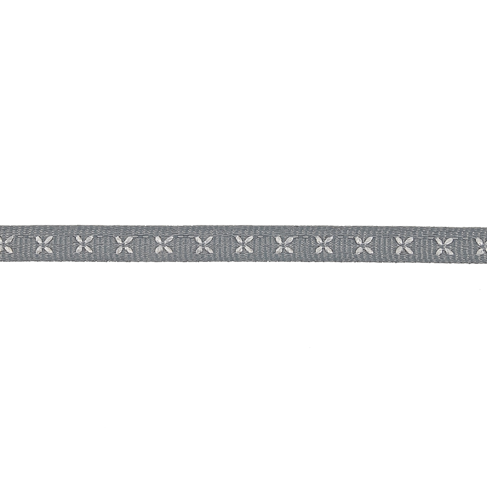 Gray Grosgrain Ribbon with Blanc de Blanc Stitched Flowers - 0.25"