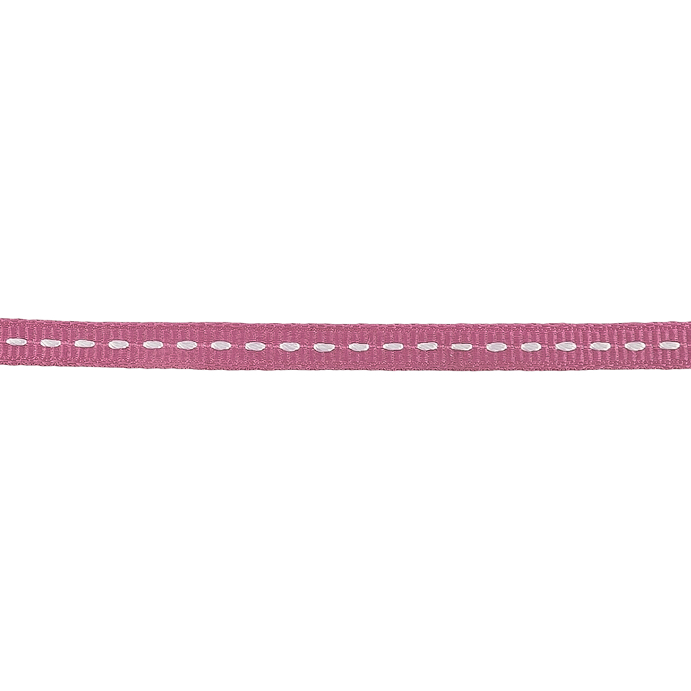 Dark Pink Grosgrain Ribbon with Lucent White Stitching - 0.25"