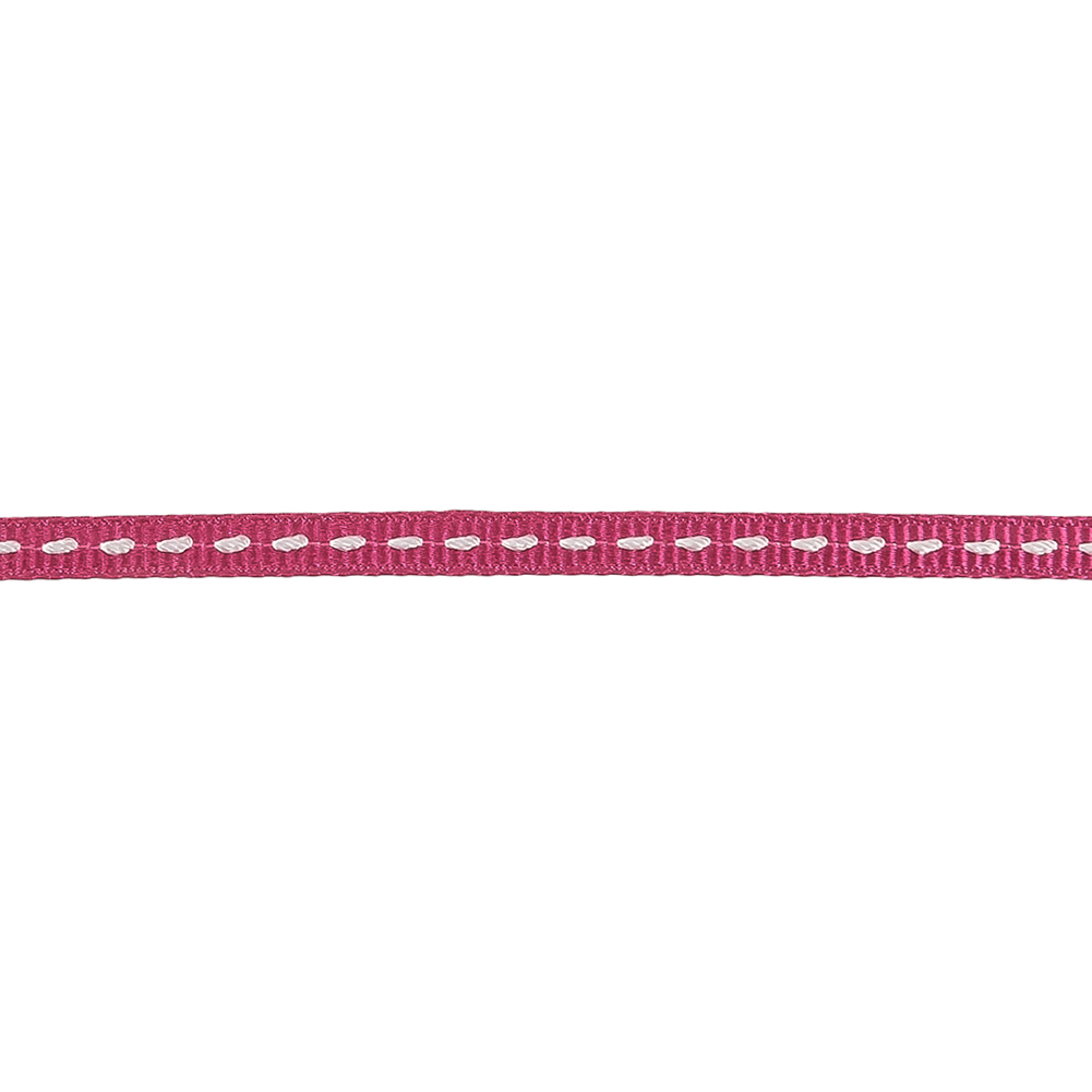 Raspberry Rose Grosgrain Ribbon with Lucent White Stitching - 0.25"