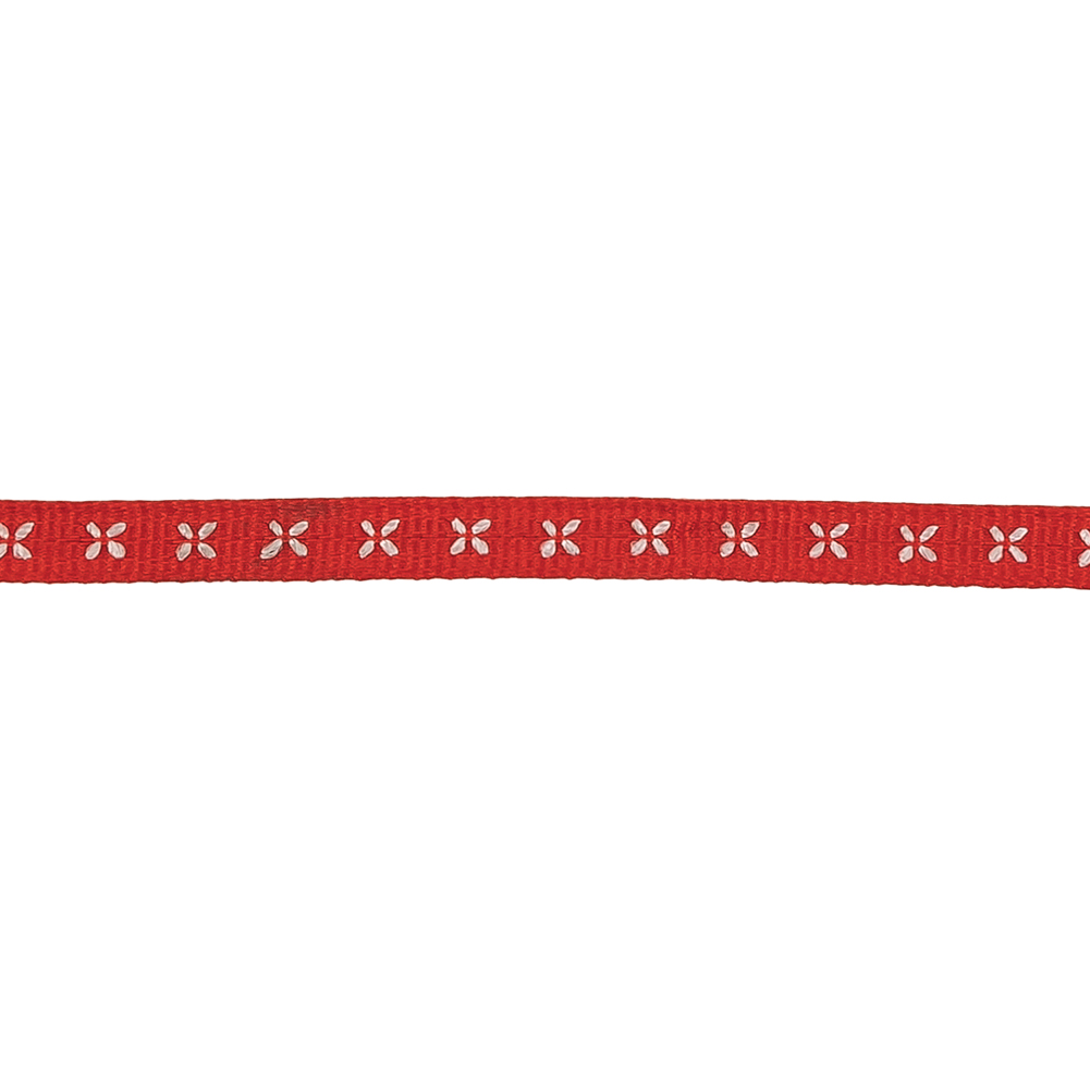 Red Grosgrain Ribbon with Blanc de Blanc Stitched Flowers – 0.25″ Red Grosgrain Ribbon with Blanc de Blanc Stitched Flowers – 0.25″