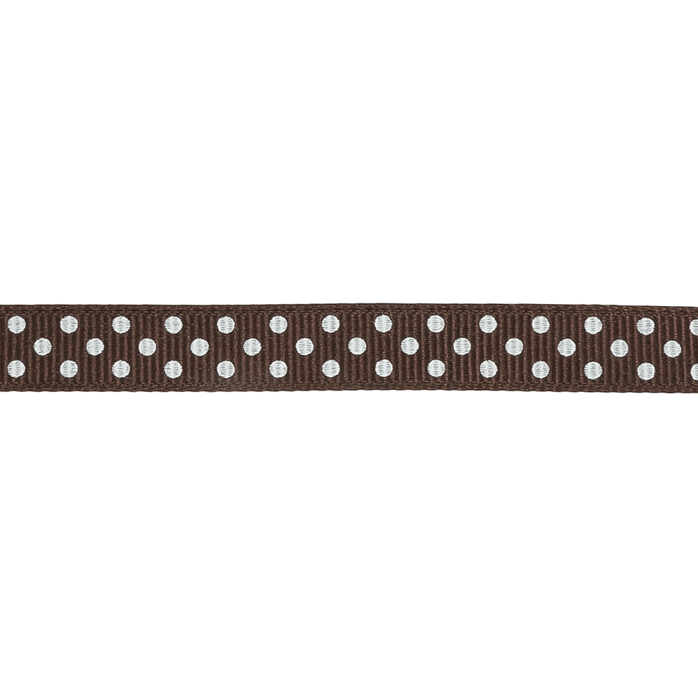 Chestnut and White Polka Dots Grosgrain Ribbon - 0.375"