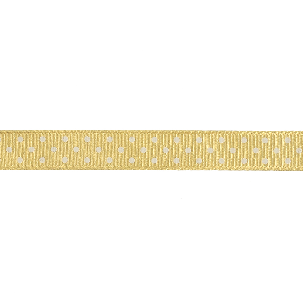 Pale Banana and White Polka Dots Grosgrain Ribbon - 0.375"