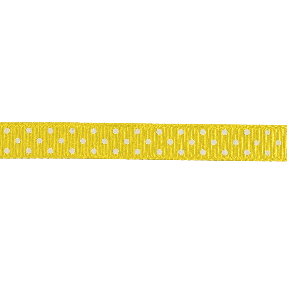 Blazing Yellow and White Polka Dots Grosgrain Ribbon - 0.375"