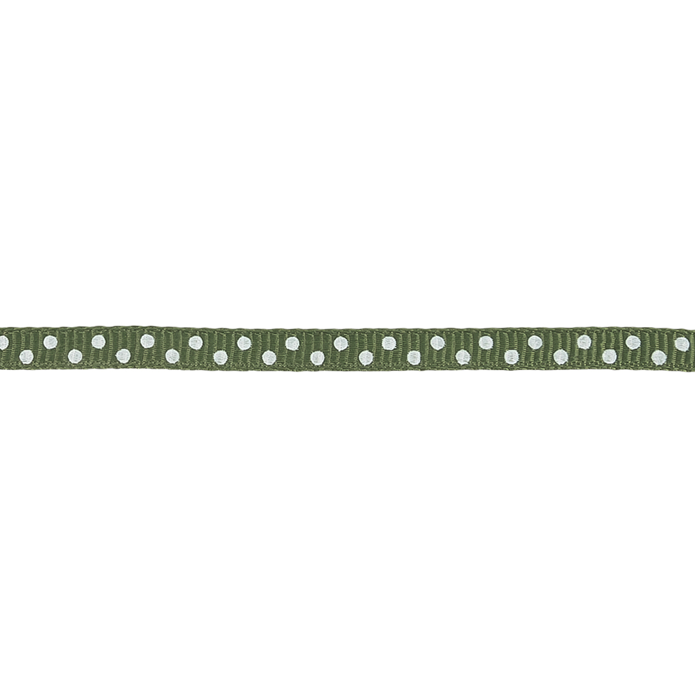 Pesto and White Polka Dots Grosgrain Ribbon - 0.25"