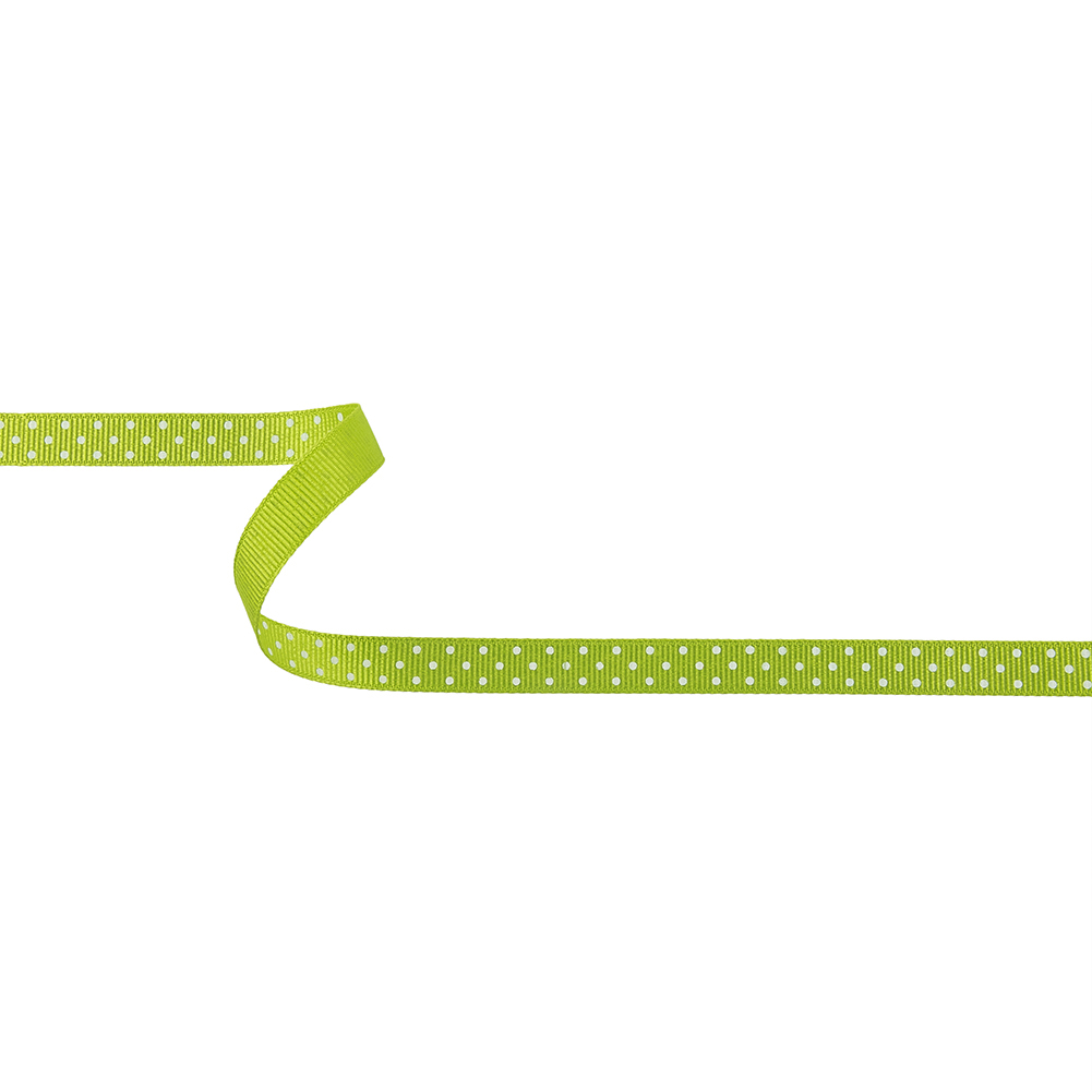 Lime Green and White Polka Dots Grosgrain Ribbon – 0.375″ Lime Green and White Polka Dots Grosgrain Ribbon – 0.375″
