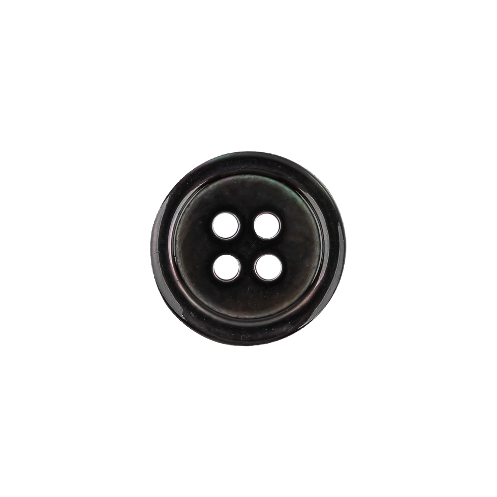Italian Black Iridescent Shallow Plate 4-Hole Plastic Button – 24L/15mm Italian Black Iridescent Shallow Plate 4-Hole Plastic Button – 24L/15mm