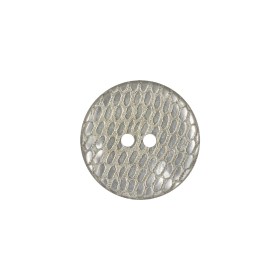 Italian Silver and Gray Iridescent Scales 2-Hole Plastic Button – 28L/18mm Italian Silver and Gray Iridescent Scales 2-Hole Plastic Button – 28L/18mm