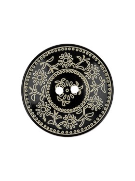 French Ecru and Black Floral Ornate 2-Hole Plastic Button – 34L/21.5mm French Ecru and Black Floral Ornate 2-Hole Plastic Button – 34L/21.5mm
